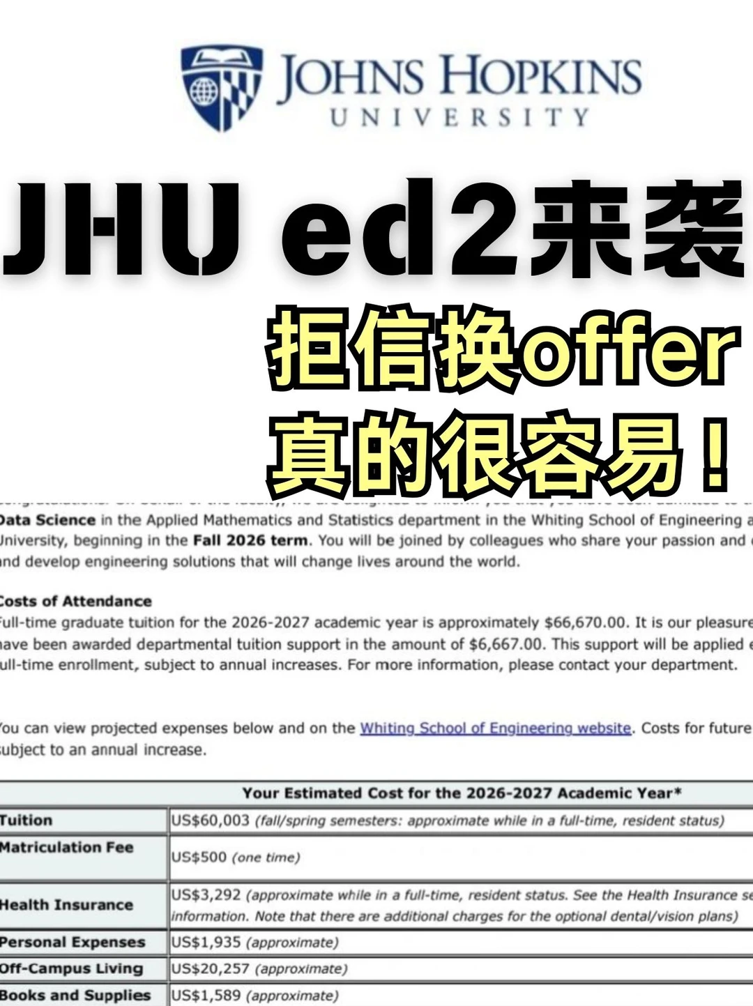 JHU又把谁搞垮了。。速速来拒信换offer