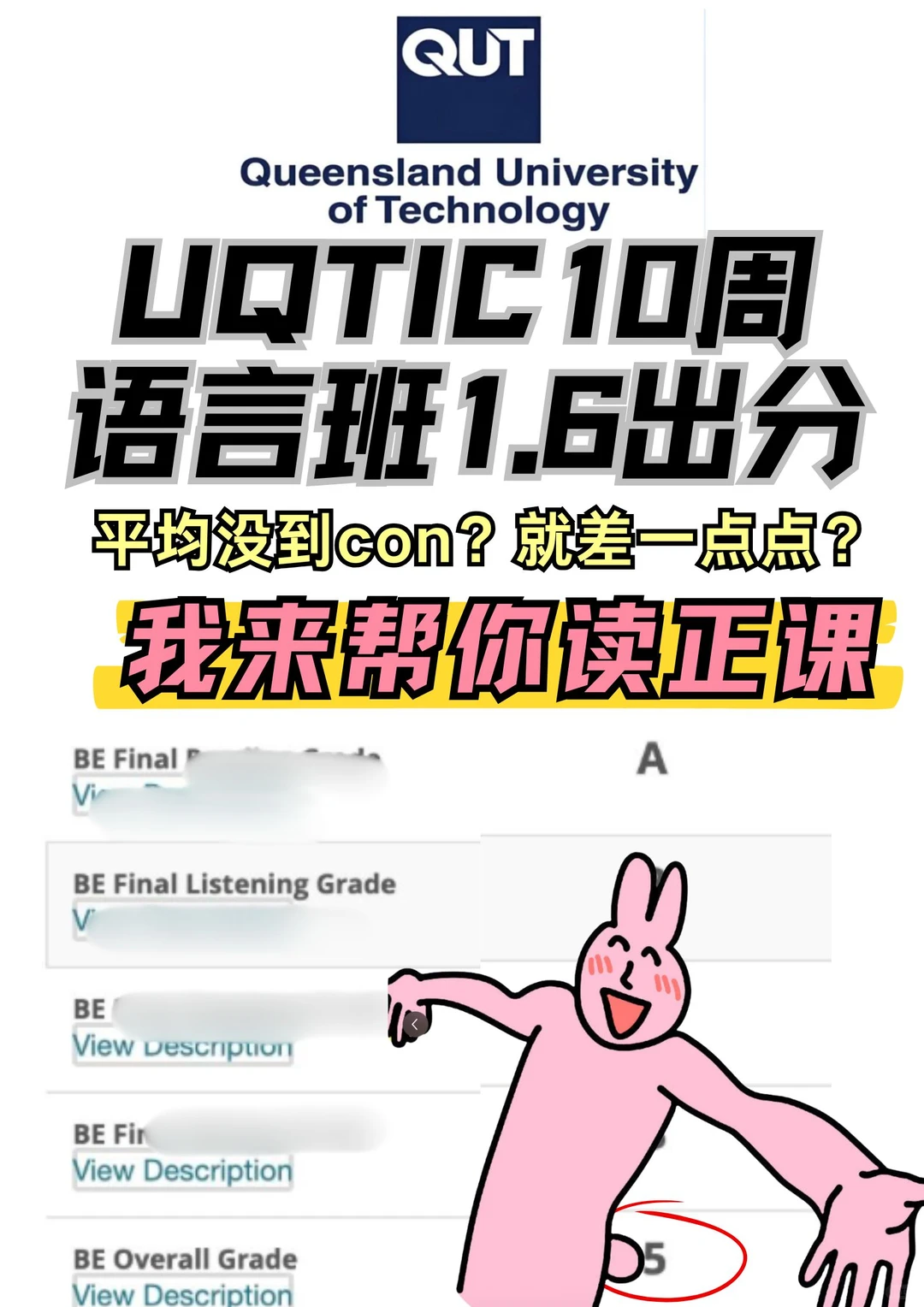 QUT10周语言班出分！平均挂也能读正课！捞