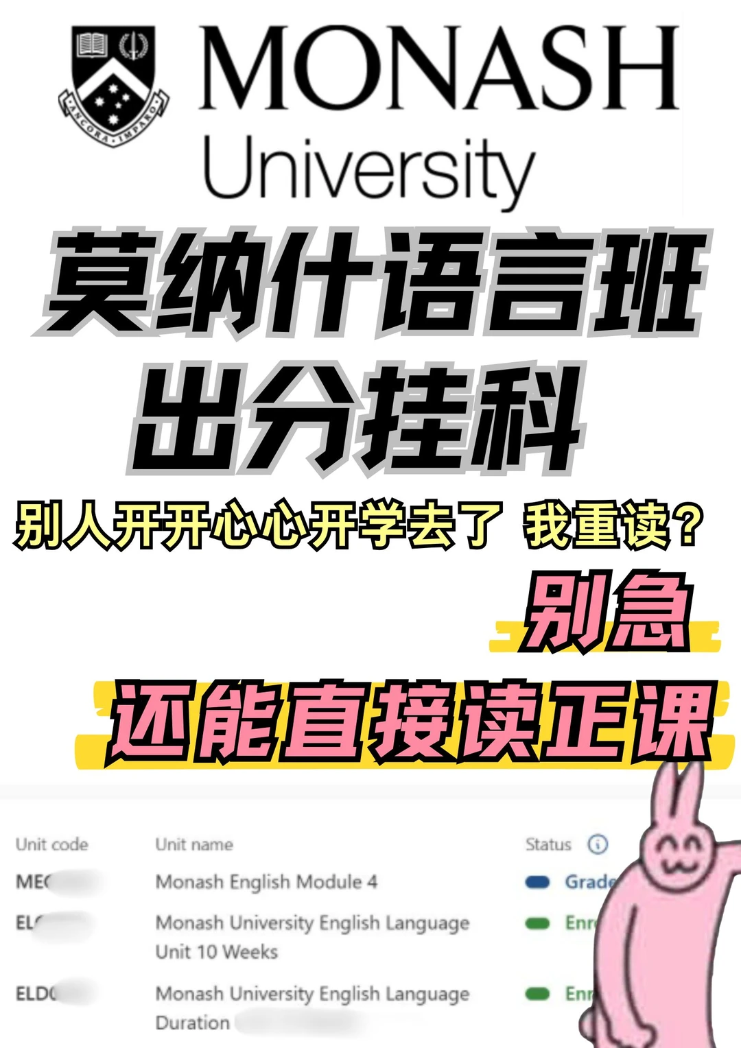 别不信，莫纳什语言班挂了真的还能读正课！